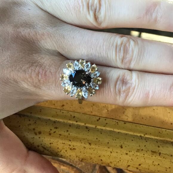 Natural Smoky Quartz Sterling Silver Cocktail Ring Size 9 - Picture 2 of 8